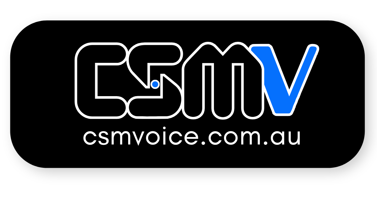 Logo of CSMV with a blue 'V' on a black background
