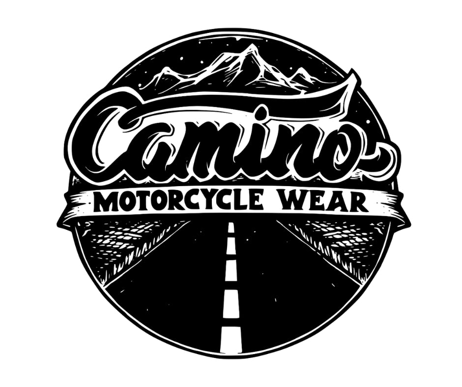 Camino Motorcycle Wear logo with mountain and road design